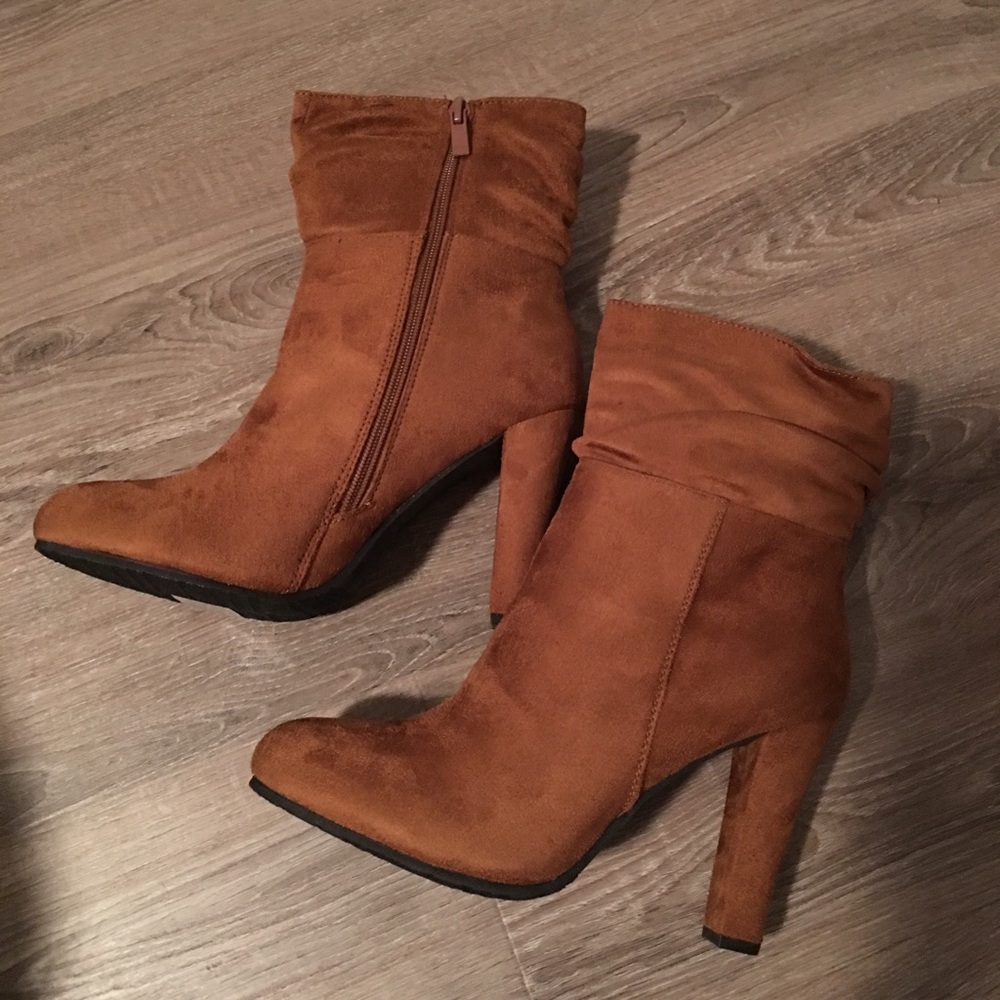 Camel Suede Zip Up Booties